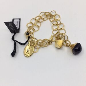 MOOBY gold tone and purple faceted glass cabachon double strand link bracelet